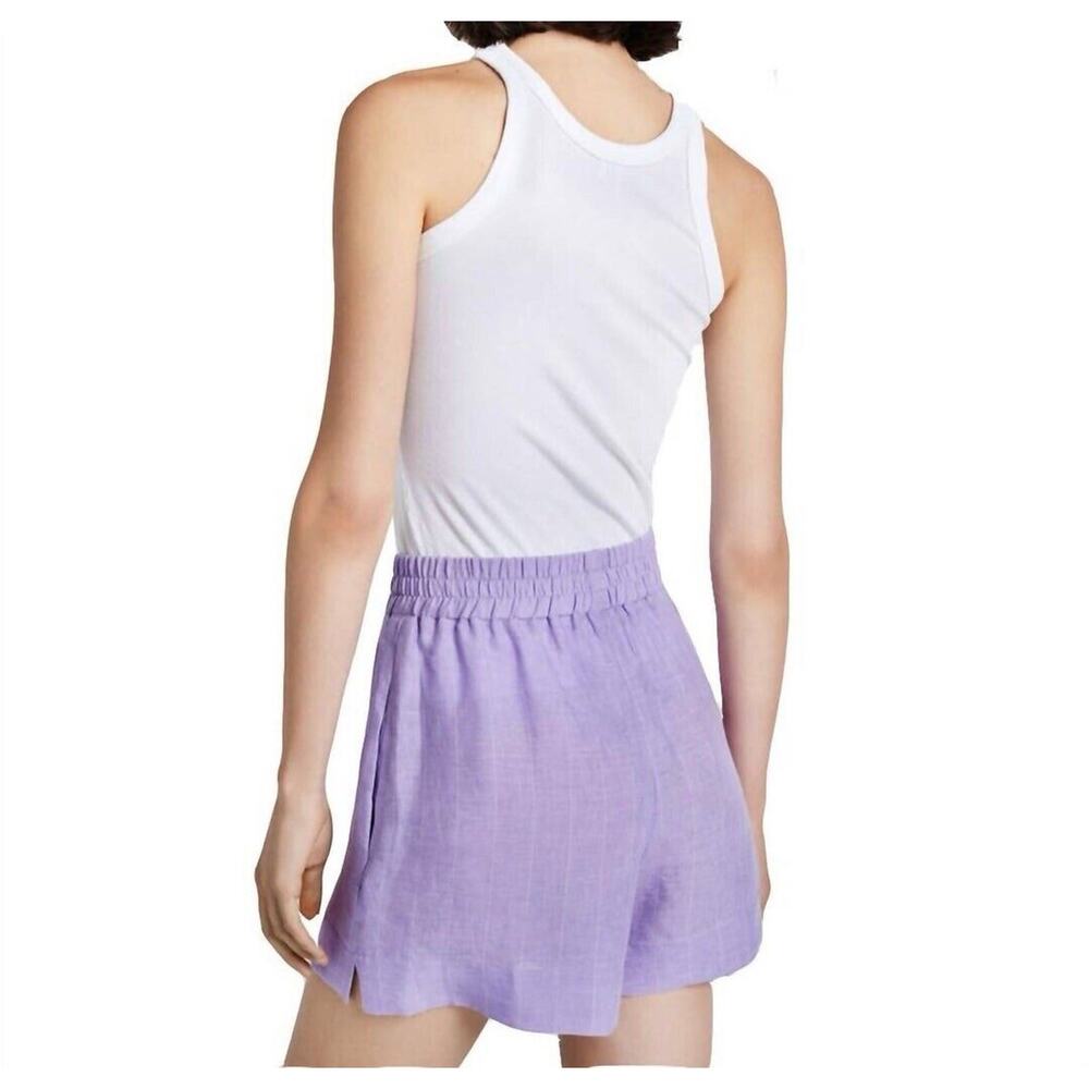 SMYTHE Linen Boxer Shorts Womens Sz S Purple Shadow Stripe High Rise Pockets NWT - Picture 2 of 8